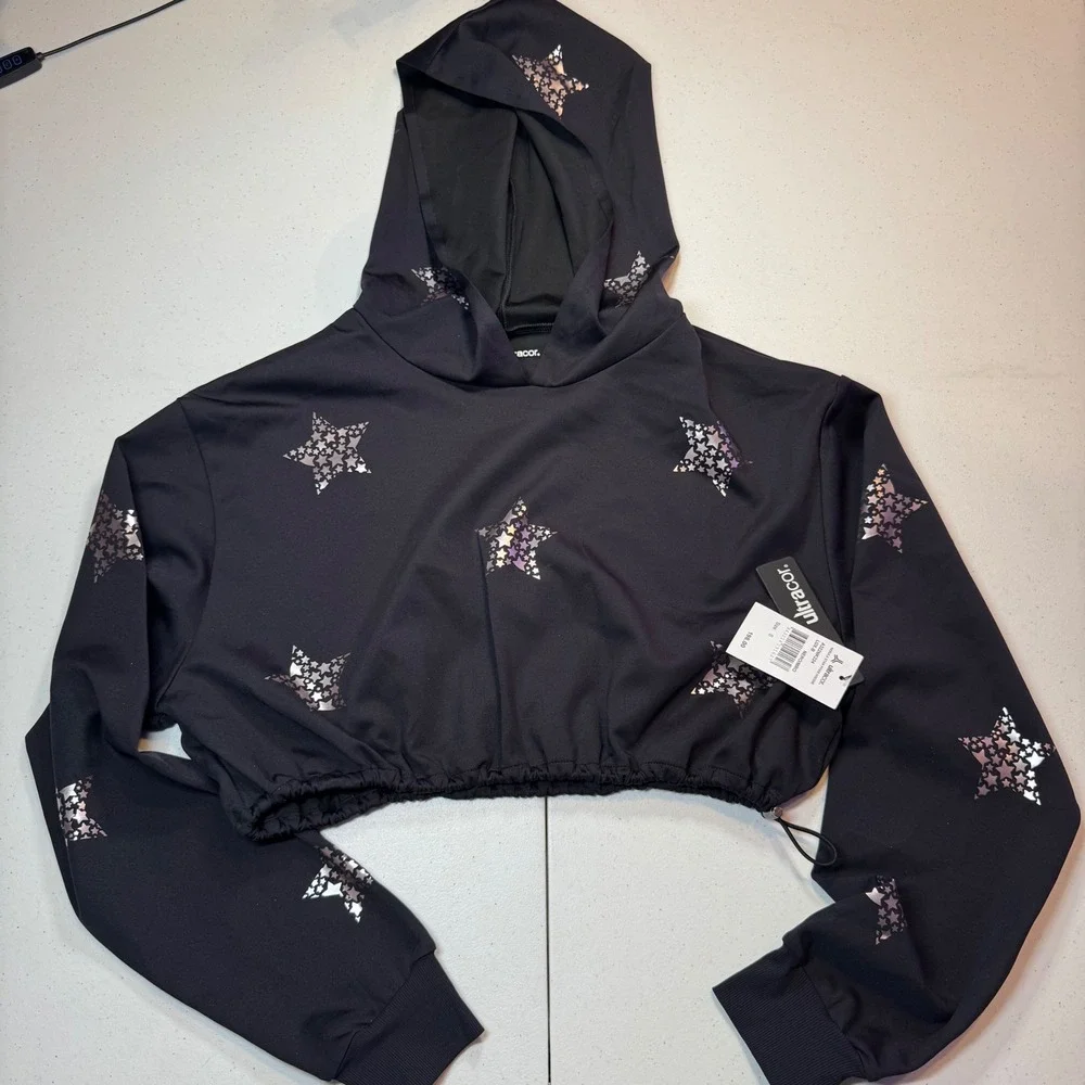 NWT $198 Ultracor Nebula Star Pyxis Hoodie Cropped‎ Black Metallic Luxe Size S